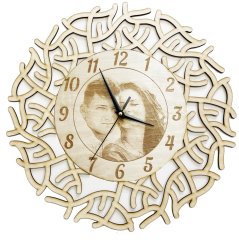 Drevené hodiny s gravírovanou fotografiou 39 cm