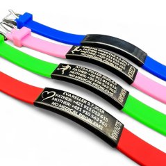 Gravírovaný bezpečnostní náramek pro děti s vlastním textem a obrázkem – identifikační náramek na dovolenou