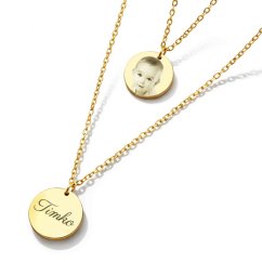 Dvojitý přívěsek s gravírováním fotografií a dvojitou řetízkem yellow