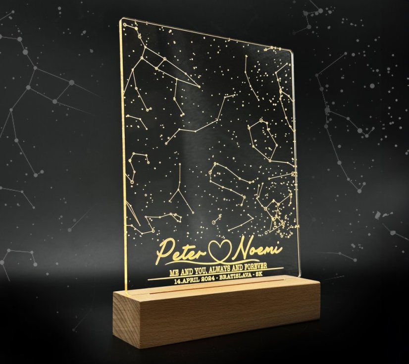 Gravírovaná LED hviezdna mapa