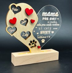 Srdce na stojanu dřevo & akryl s LED podsvícením