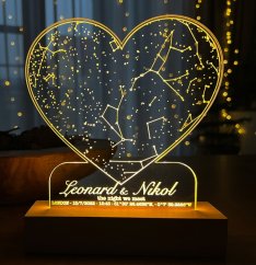 Gravírovaná LED hviezdna mapa srdce