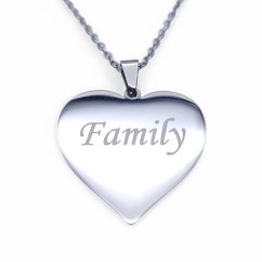 Gravírovaný přívěsek ve tvaru srdce z chirurgické oceli s vlastní fotografií a textem – osobní šperk s gravírováním