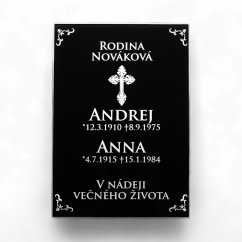Gravírovaná skleněná deska na hrob s vlastním textem a symboly – památečná dekorace na náhrobní kámen