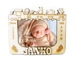 Pamětní tabulka pro novorozence s fotografií vláček