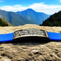 Gravírovaný bezpečnostný náramok pre deti s vlastným textom a obrázkom – identifikačný náramok na dovolenku