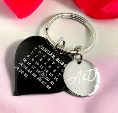 KĽÚČENKA DUO S GRAVÍROVANÍM - SRDCE 3 cm čierne + KRUH 1,6cm