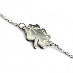 GRAVÍROVANÝ NÁRAMOK ŠTVORLÍSTOK Z CHIRURGICKEJ OCELE S VLASTNÝM TEXTOM – OSOBNÝ ŠPERK NA MIERU (1–4 MENÁ)