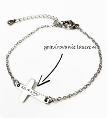 Oceľový náramok - retiazka s krížikom