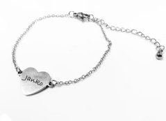 Oceľový náramok - retiazka so srdiečkom