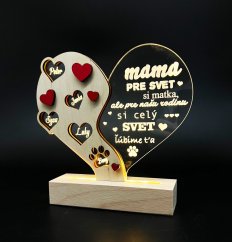 Szív álványon, fa & akril,  LED háttérvilágítással