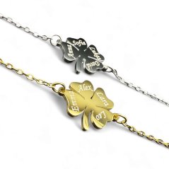 GRAVÍROVANÝ NÁRAMOK ŠTVORLÍSTOK Z CHIRURGICKEJ OCELE S VLASTNÝM TEXTOM – OSOBNÝ ŠPERK NA MIERU (1–4 MENÁ)