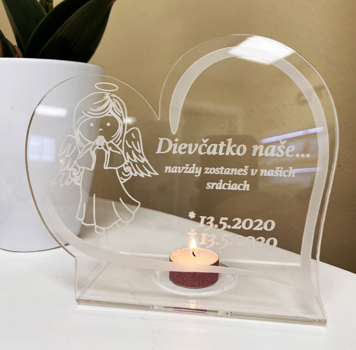 Gyertyatartó akril emlék állvány - angyal