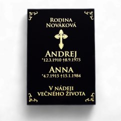 Gravírovaná skleněná deska na hrob s vlastním textem a symboly – památečná dekorace na náhrobní kámen