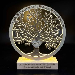 Személyre szabott világító életfa gravírozással – egyedi LED ajándék a családnak és szeretteinknek