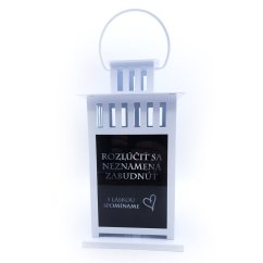 Lampáš s gravírovanou fotografiou a textom na čiernych sklách A