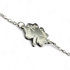 GRAVÍROVANÝ NÁRAMOK ŠTVORLÍSTOK Z CHIRURGICKEJ OCELE S VLASTNÝM TEXTOM – OSOBNÝ ŠPERK NA MIERU (1–4 MENÁ)