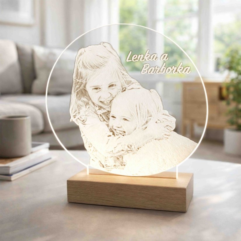 Gravirovaná fotografie v kruhu s led podsvícením