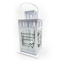 Lampáš s gravírovanou fotografiou a textom A