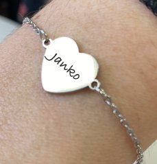Oceľový náramok - retiazka so srdiečkom