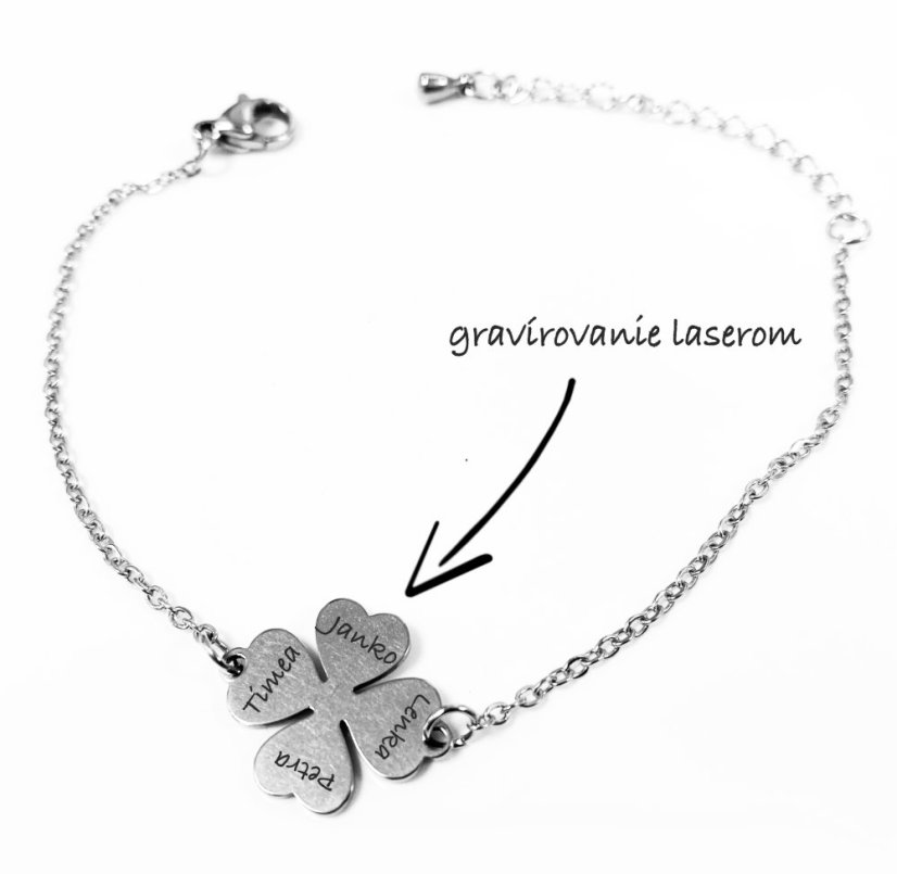 Oceľový náramok - retiazka so štvorlístkom
