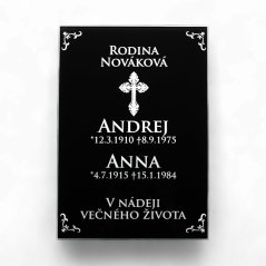 Gravírovaná skleněná deska na hrob s vlastním textem a symboly – památečná dekorace na náhrobní kámen